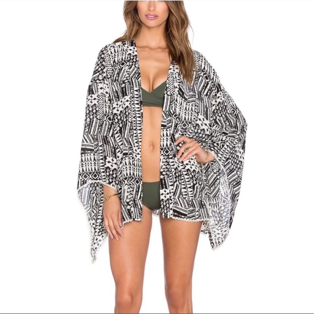 L*space Ivory Coast Kimono Cover Up Black Cream One Size